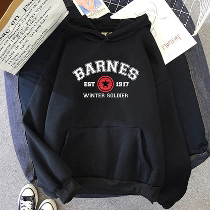 Unisex Kapuzenpullover mit „BARNES WINTER SOLDIER“ Print, Kängurutasche und Kordelzug