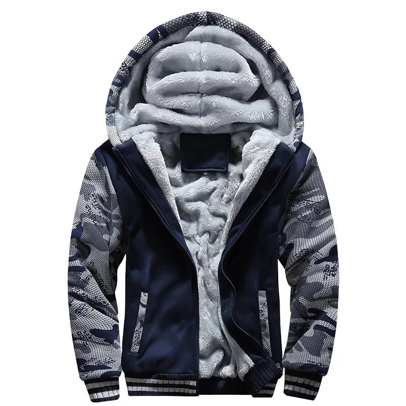Lined men's hoodie jacket with zip closure and pockets