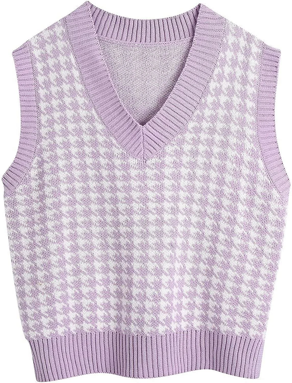 Women's knitted vest houndstooth V-neck sleeveless sweater vest