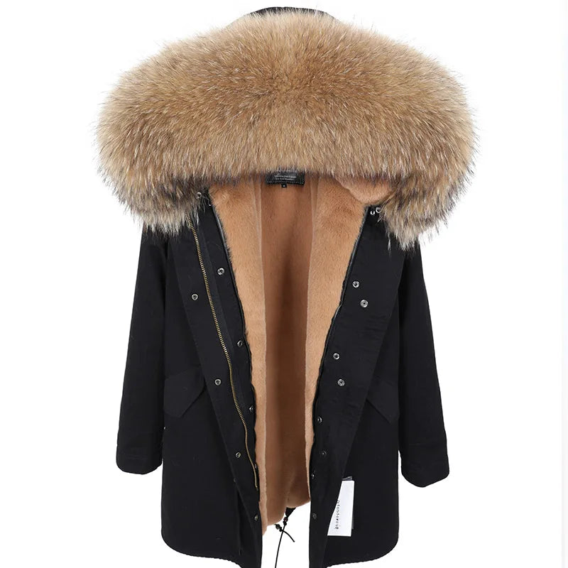 Damen Winter Parka mit abnehmbarem Fellbesatz und Kapuze