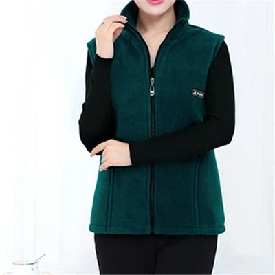 Women's fleece vest with stand-up collar and zipper