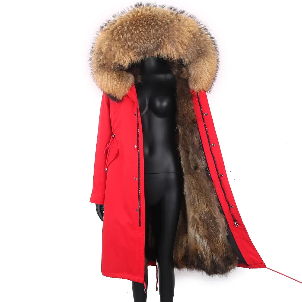 Damen Winterparka lang mit großer Kapuze und Pelzimitat Futter
