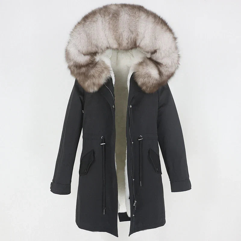 Men's parka with hood and fur collar, lined