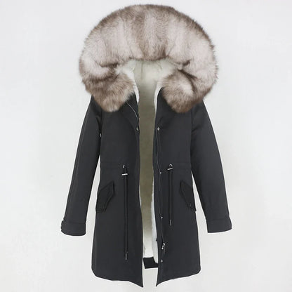 Men's parka with hood and fur collar, lined