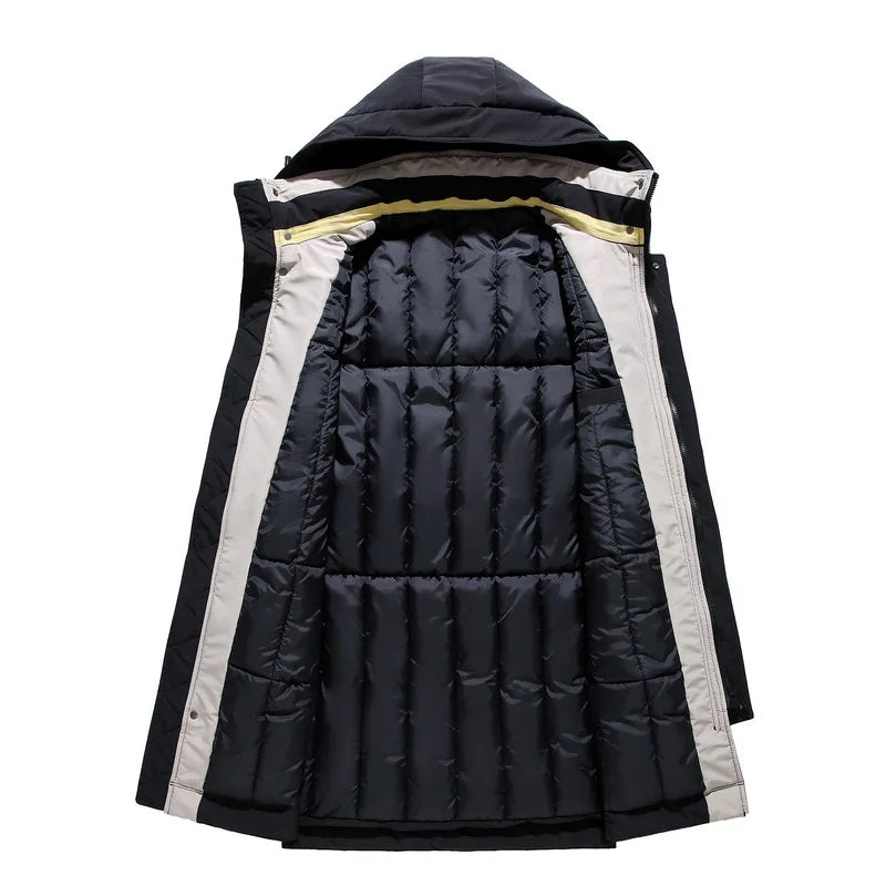 Men's Winter Parka with Hood and Zipper, Long Winter Jacket