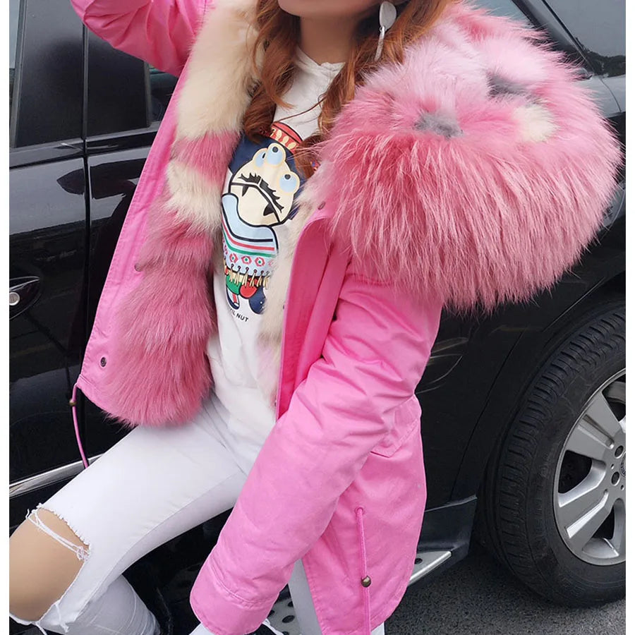 Women's winter parka with removable faux fur collar and lining