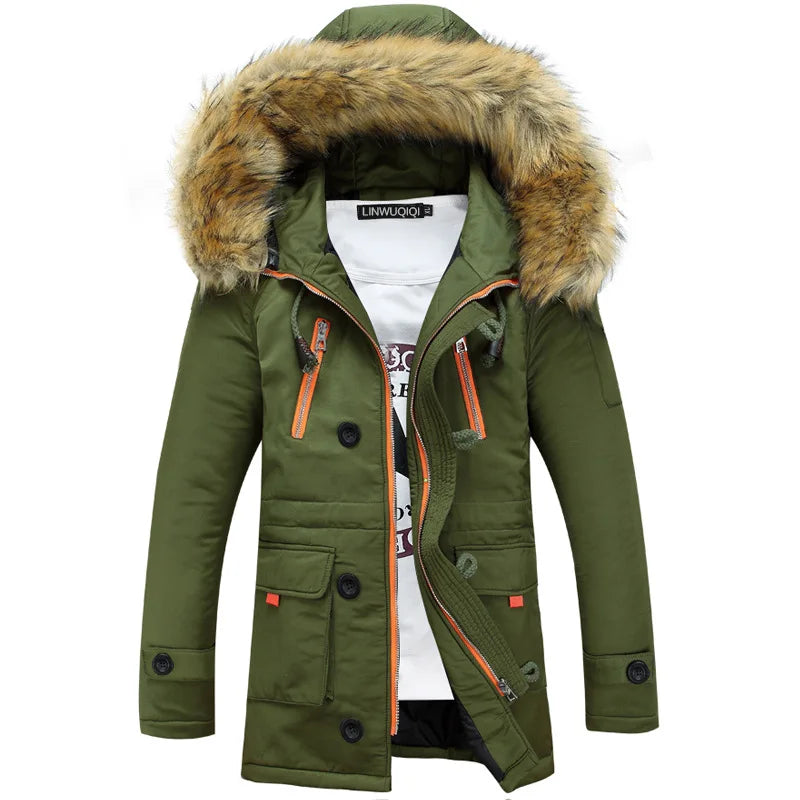 Men's parka with hood and faux fur trim - Winter jacket