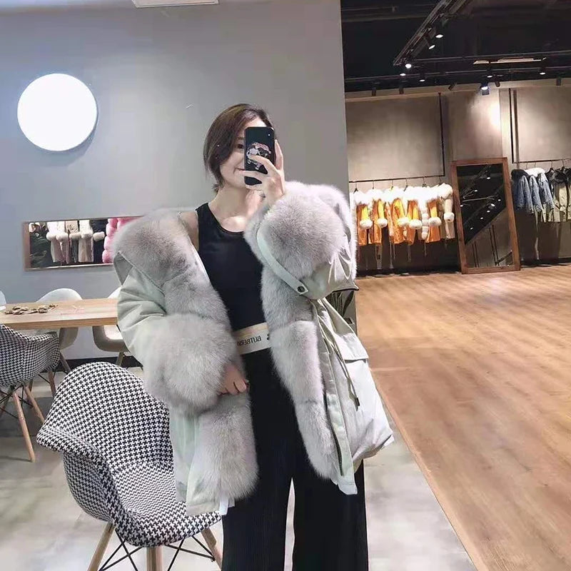 Damen Parka mit Kunstfellbesatz, Khaki, Langärmlig