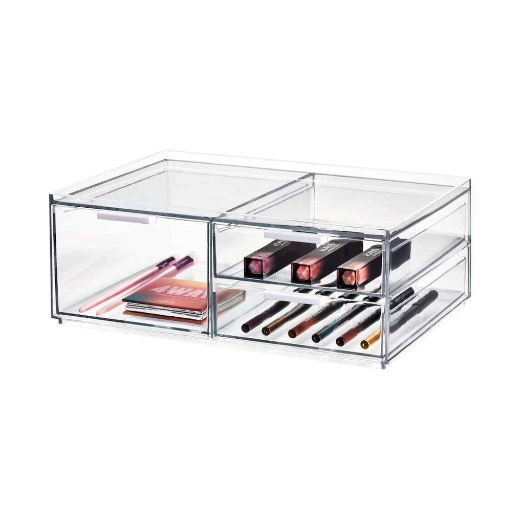 Make-up organizer transparant met 3 lades en displaytray op het deksel, 30,5 x 20,3 x 11,4 cm