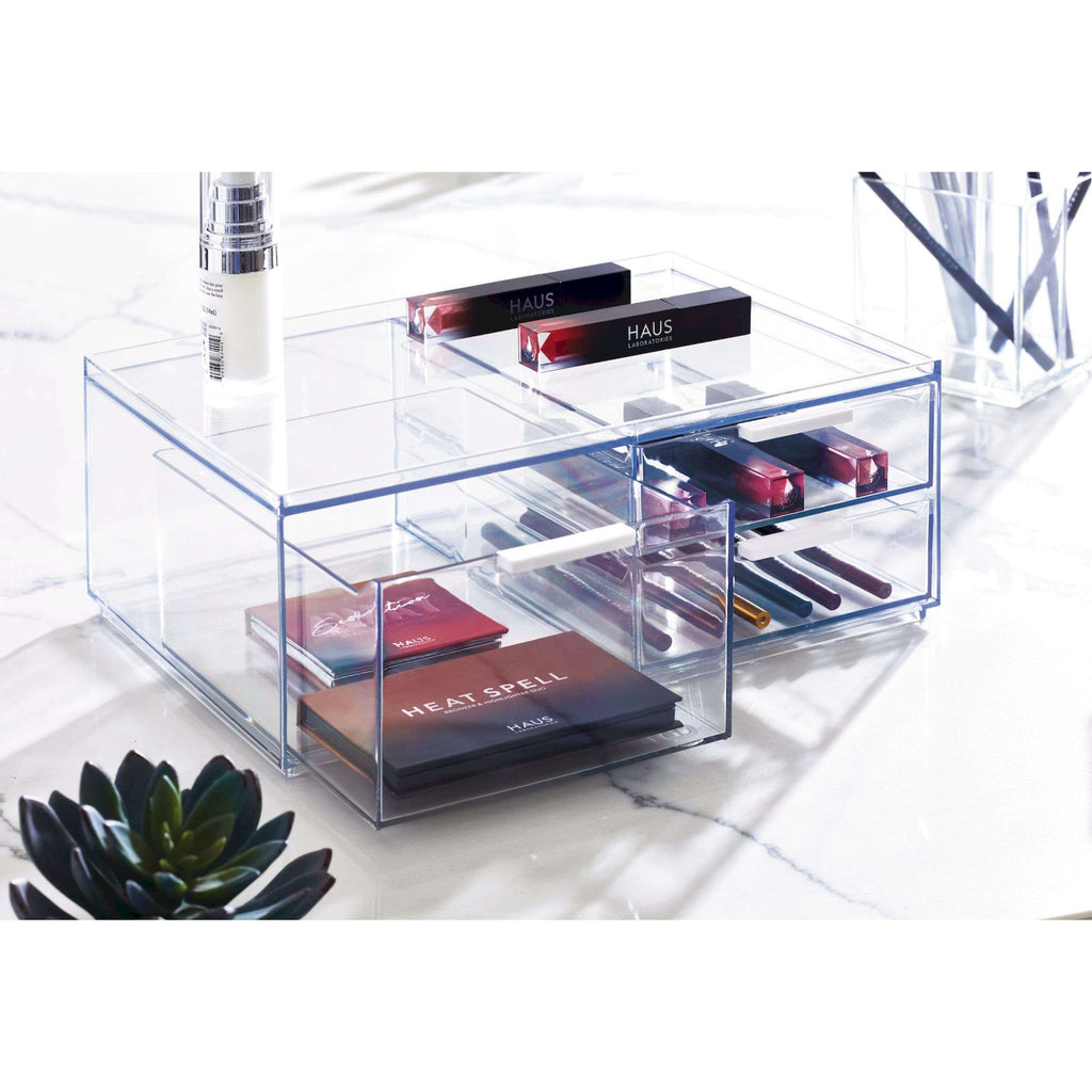 Make-up organizer transparant met 3 lades en displaytray op het deksel, 30,5 x 20,3 x 11,4 cm