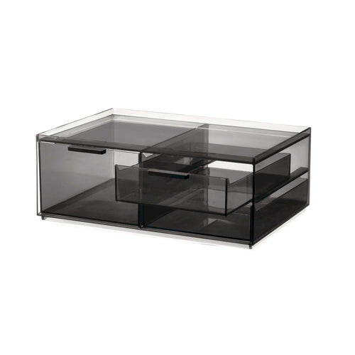Make-up organizer gerecycled polypropyleen smoke grijs doorzichtig, 3 lades – 30,5 x 20,3 x 11,4 cm