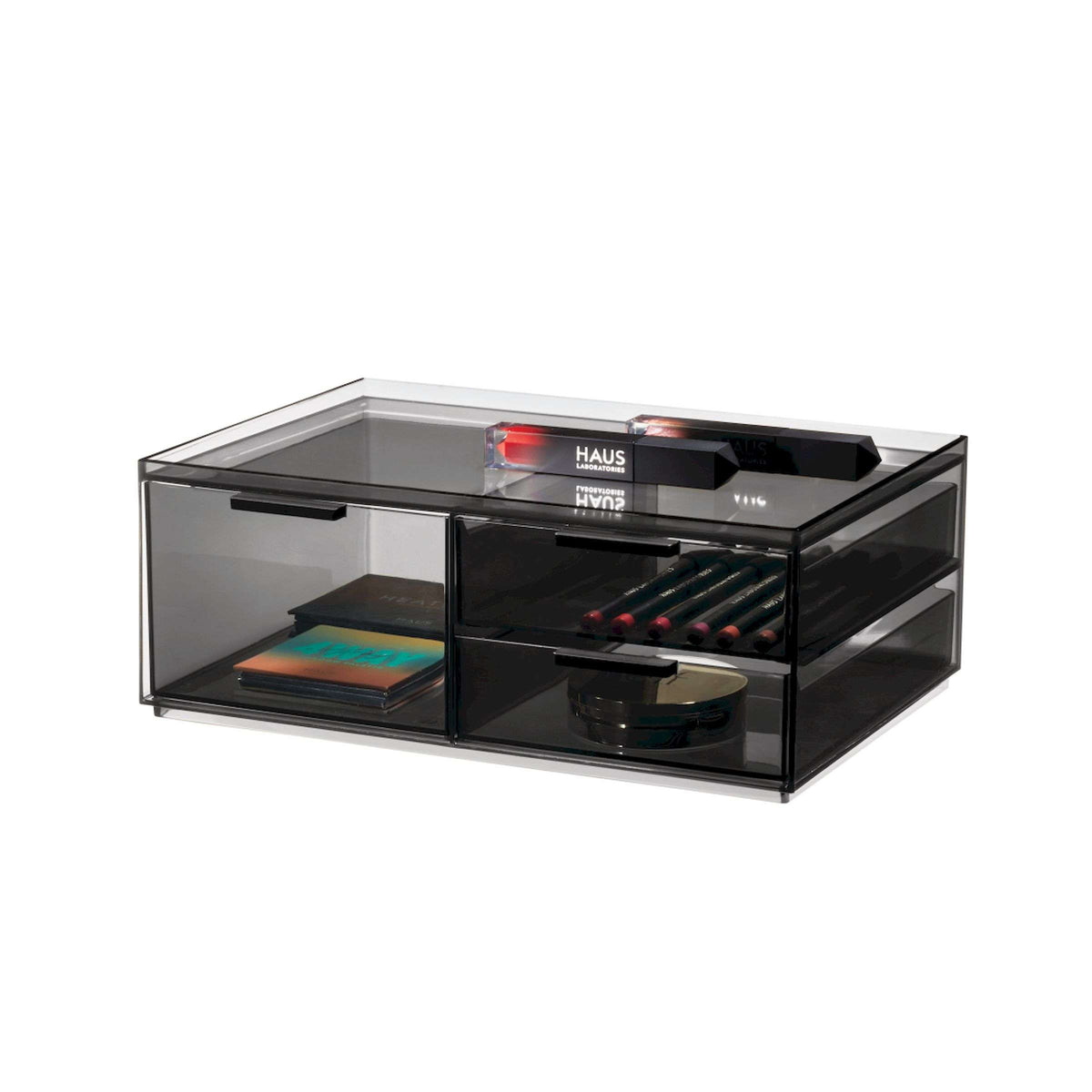 Make-up organizer gerecycled polypropyleen smoke grijs doorzichtig, 3 lades – 30,5 x 20,3 x 11,4 cm