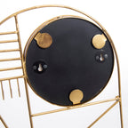 Wandhanger met spiegel messing, geometrisch design met haakjes en kleine ronde spiegel, 52 cm hoog