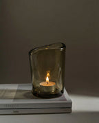 Kandelaar lavaglas Nocturne antraciet 12 x 12 x 16 cm, votiefhouder voor theelicht of kaars