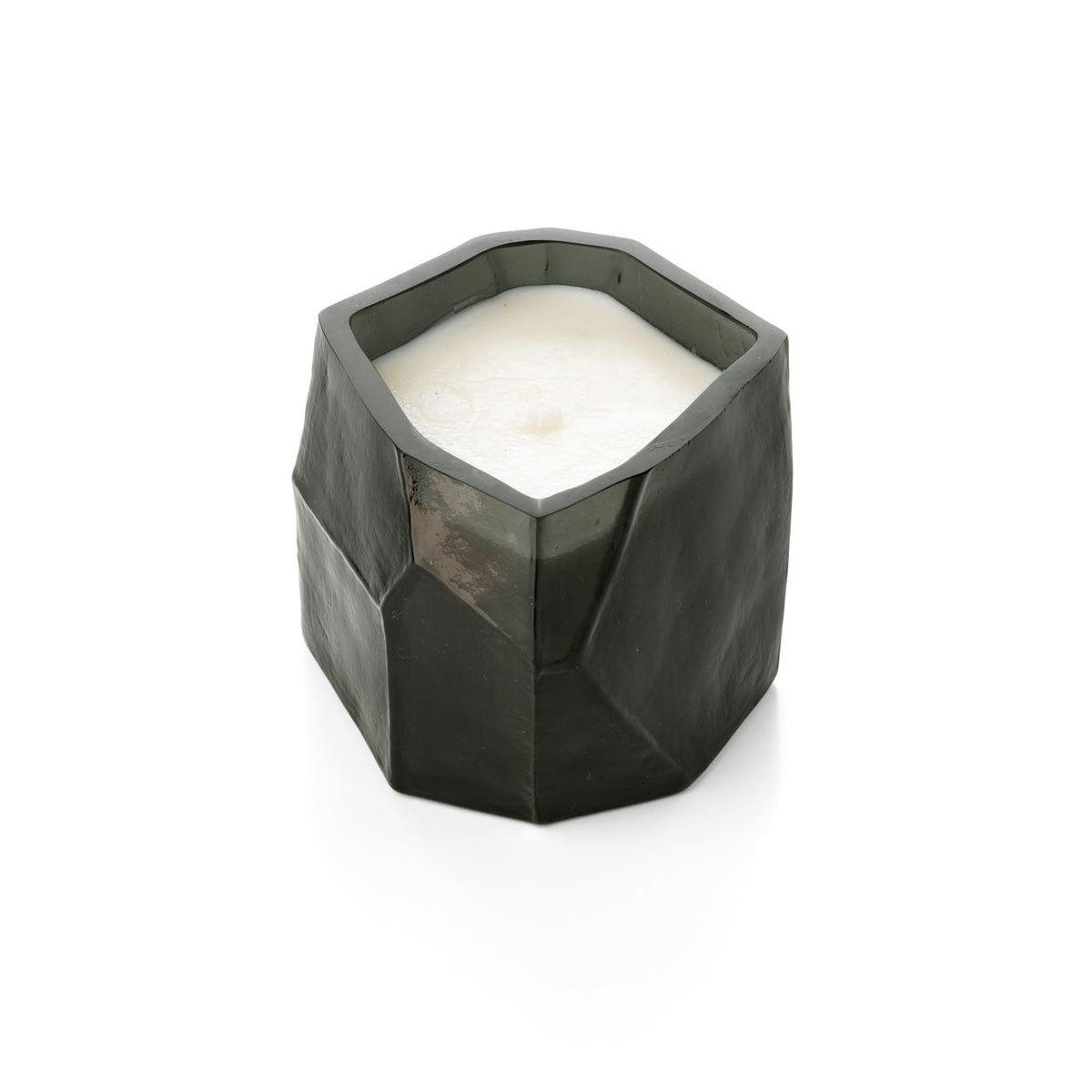 Kaarsenhouder glas Olivine gefacetteerd rook 10 x 9 x 9 cm, handgemaakt voor theelicht of kaars