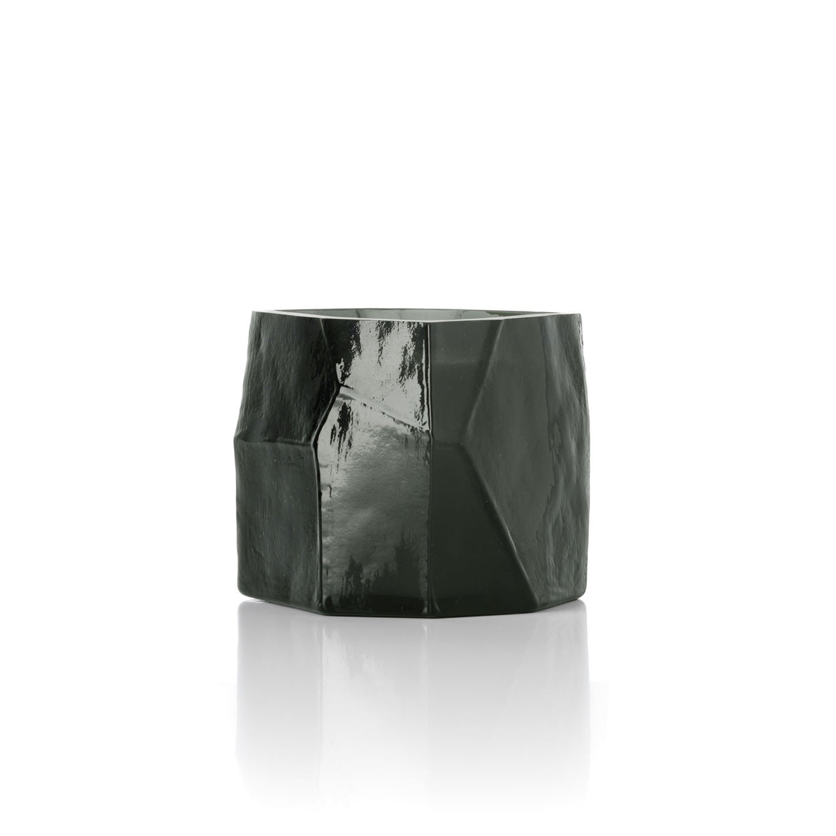 Kaarsenhouder glas Olivine gefacetteerd rook 10 x 9 x 9 cm, handgemaakt voor theelicht of kaars