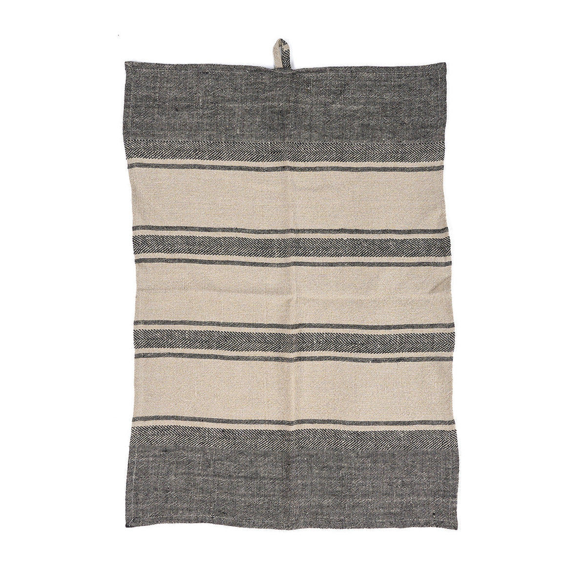 Keukendoek linnen Smudge boho gestreept naturel zwart 50 x 70 cm, voor de keuken