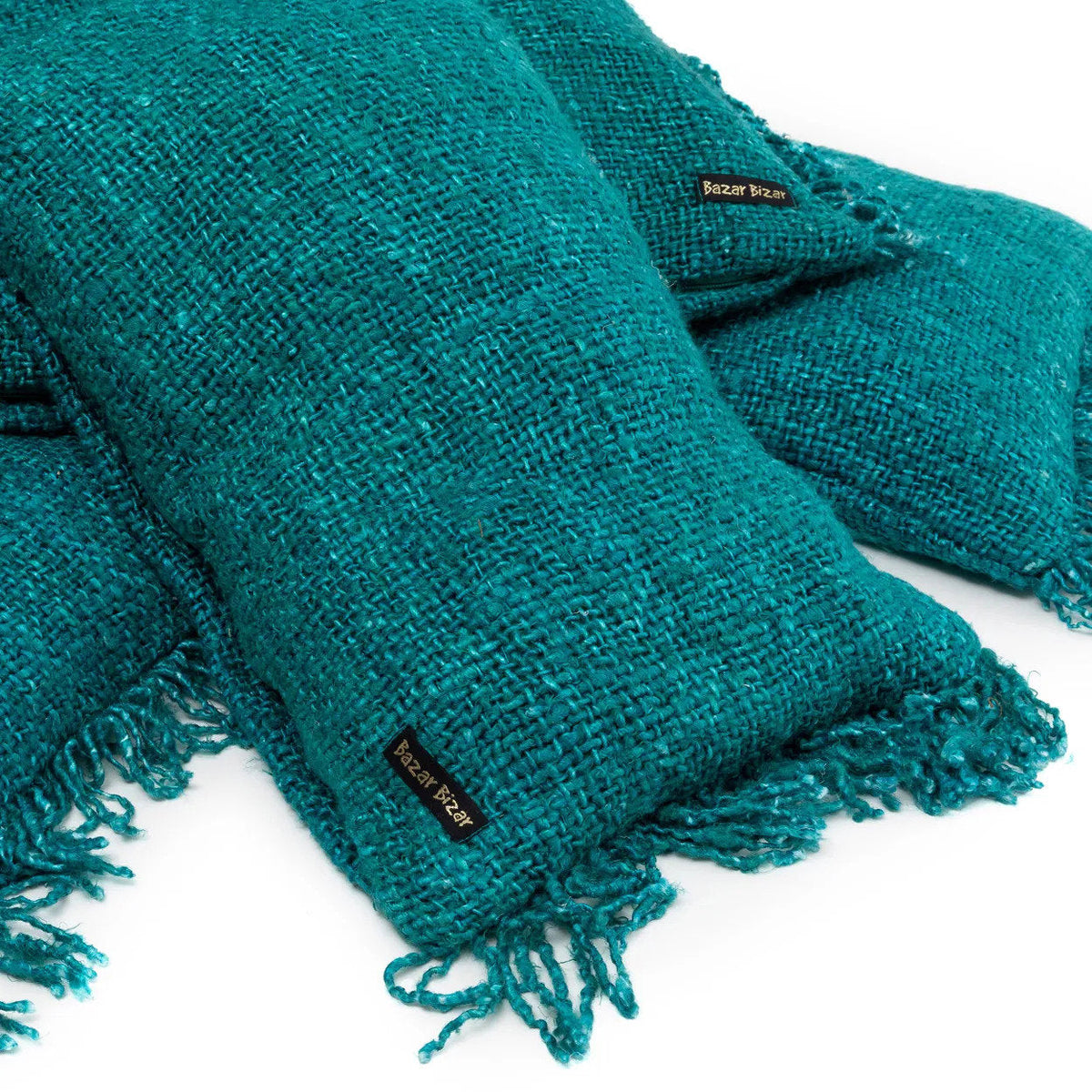 Kussenhoes katoen Oh My Gee handgeverfd, aquablauw – 35 x 100 cm, lendenkussen voor bank en bed
