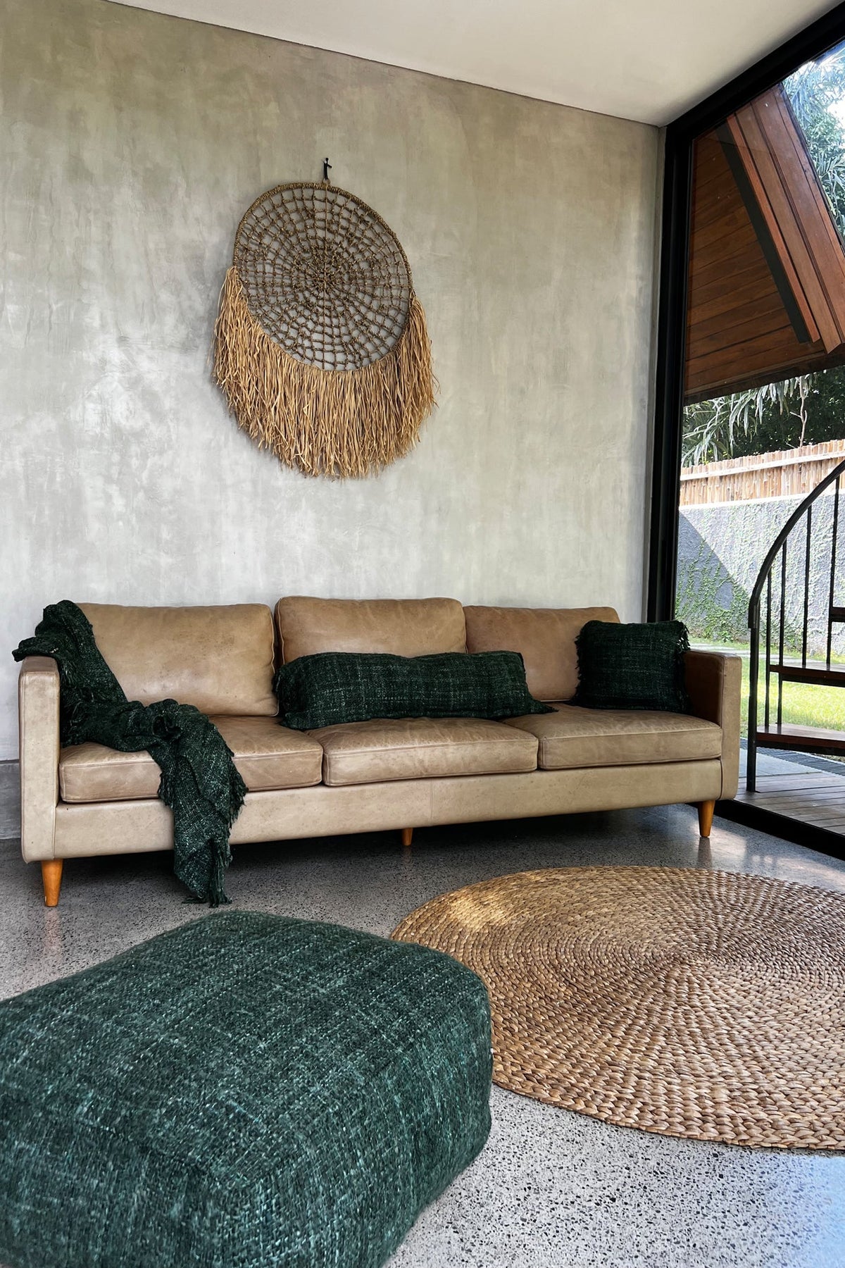 Kussenhoes katoen boho Oh My Gee, bosgroen, 35 x 100 cm, met franjes voor woonkamer en slaapkamer