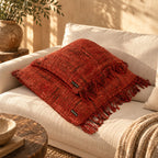 Kussenhoes katoen boho The Oh My Gee, kersrood met franjes – 40 x 40 cm, woonkamer en slaapkamer