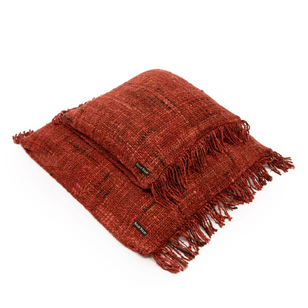 Kussenhoes katoen boho The Oh My Gee, kersrood met franjes – 40 x 40 cm, woonkamer en slaapkamer