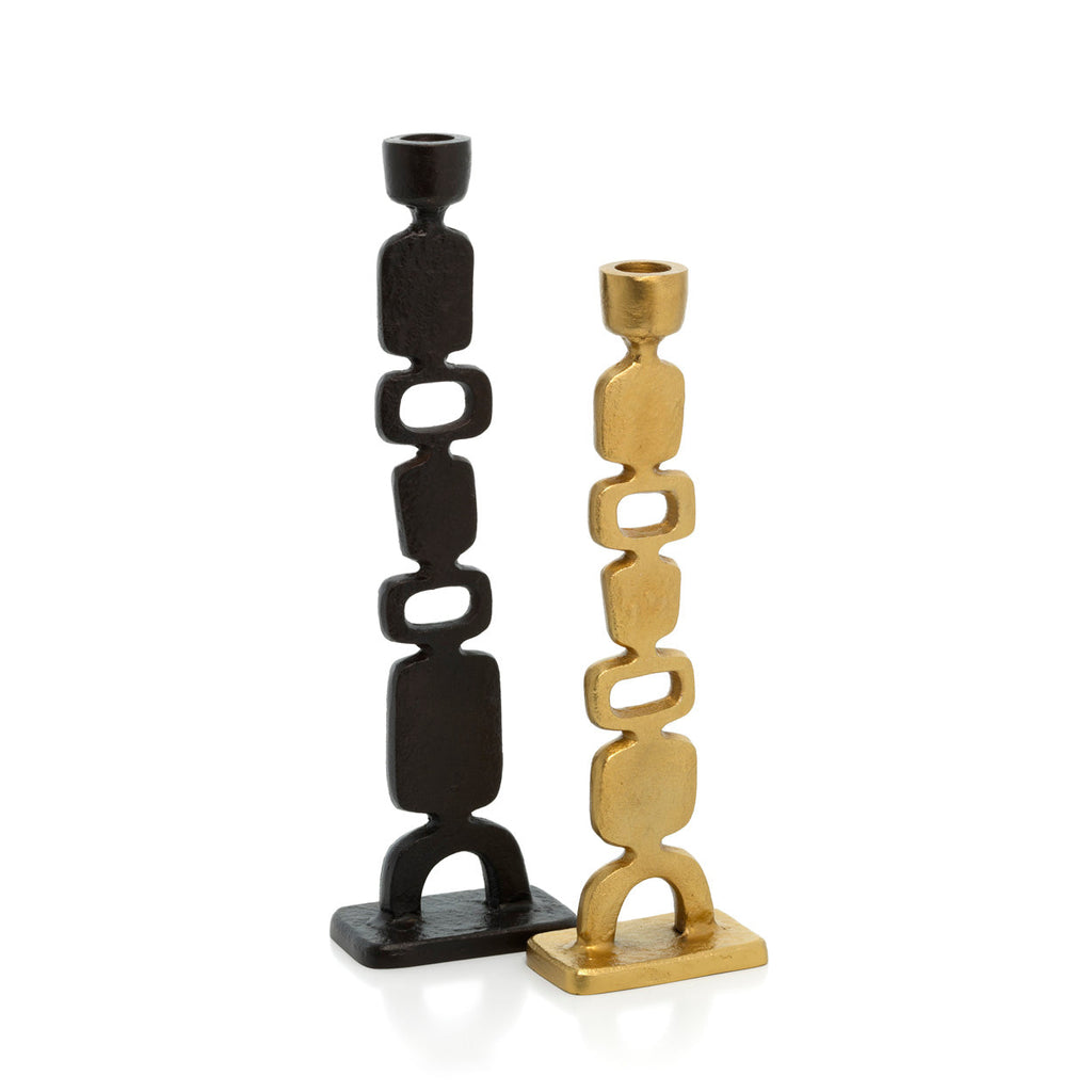 Kandelaar messing goud Totemo M, hoge kandelaar voor dinerkaarsen – 5 x 10 x 30 cm