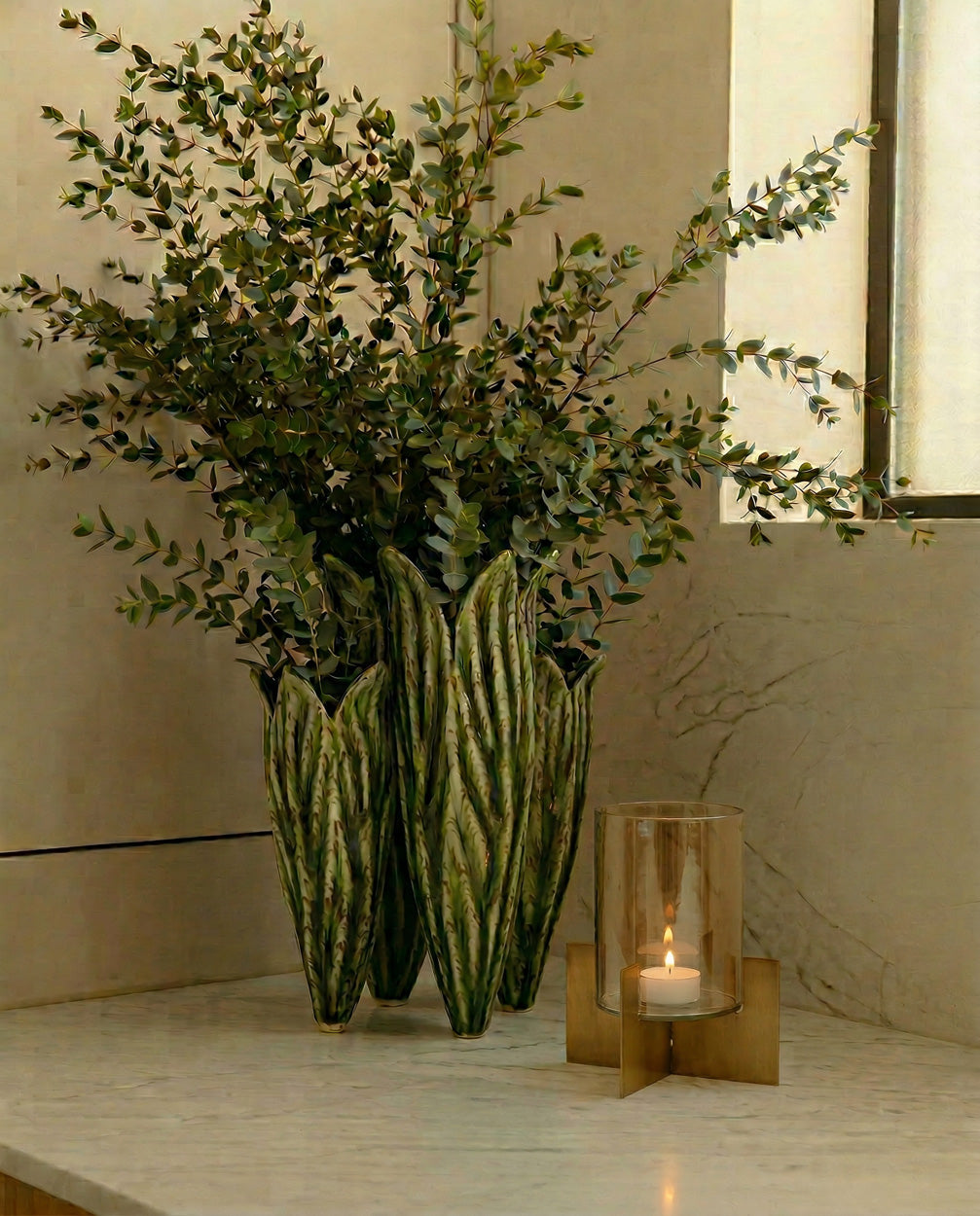 Kandelaar hurricane messing en glas Hurricane X goud 26 x 26 x 30 cm, hoog model voor sfeerlicht