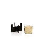 Windlicht kandelaar messing en glas, Hurricane X, zwart met amberkleurig glas, 13 x 13 x 13 cm