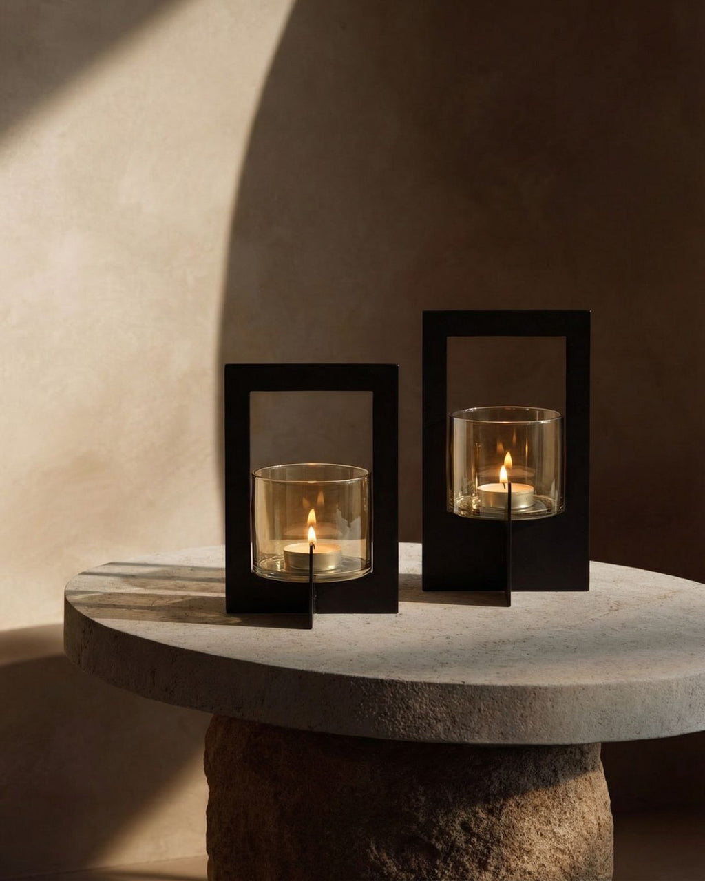 Windlicht metaal en glas zwart, model Hurricane X, 13 x 13 x 21 cm, woonkamer en eettafel