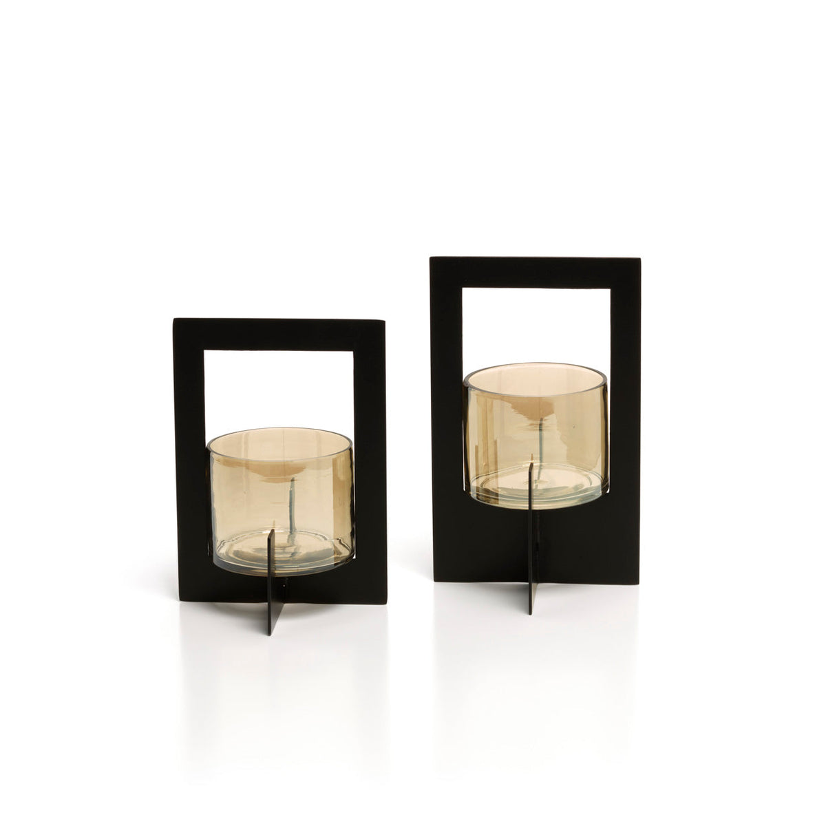Windlicht metaal en glas zwart, model Hurricane X, 13 x 13 x 21 cm, woonkamer en eettafel