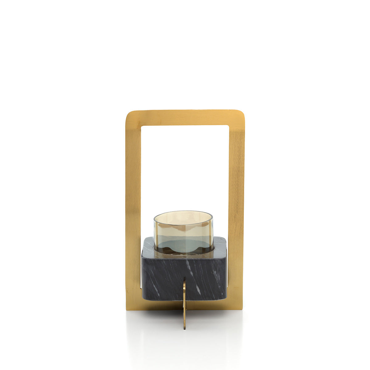 Kandelaar messing en glas met zwart marmeren voet, goud-zwart, 18 x 18 x 38 cm, voor eettafel of sidetable