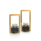 Kandelaar messing en glas Marbre d'Or, goud-zwart, 18 x 18 x 31 cm, art deco voor eettafel of console