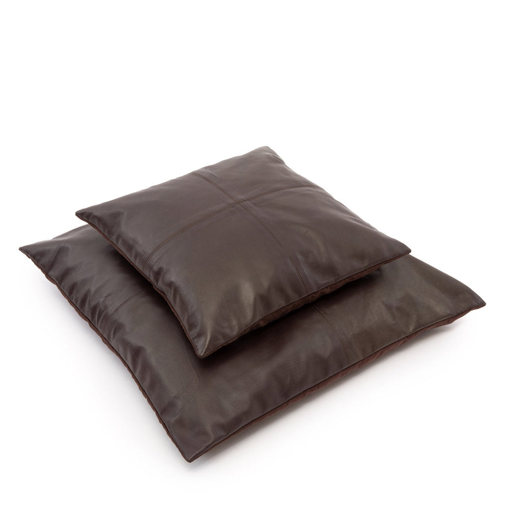 Kussenhoes leer kalfsleer vier panelen chocoladebruin 40 x 40 cm, woonkamer en slaapkamer