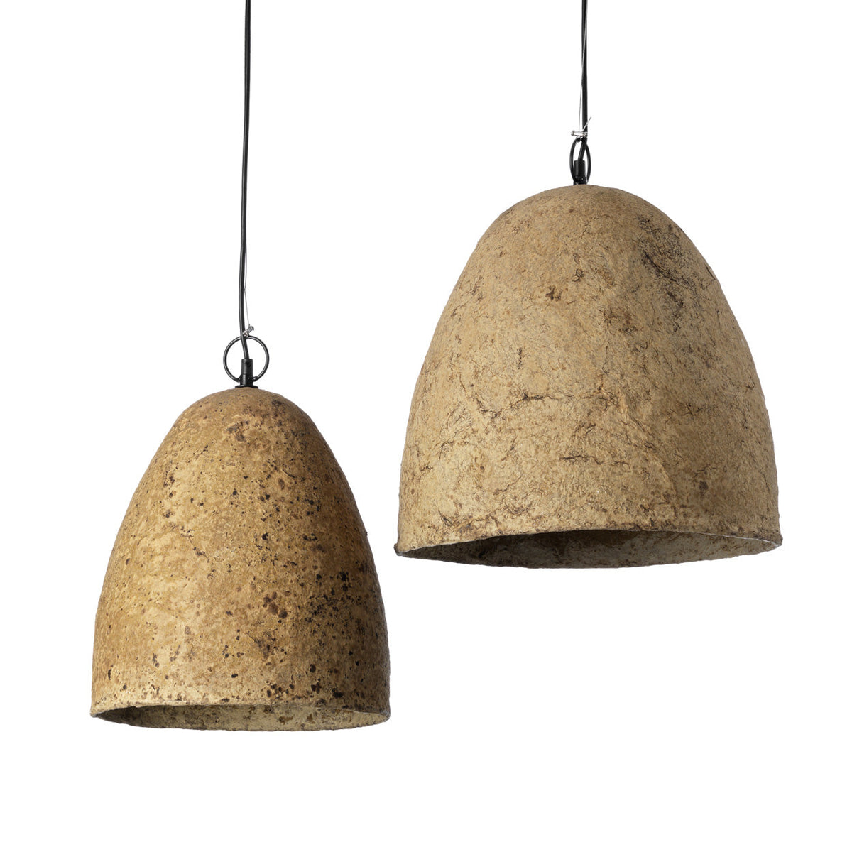 Hanglamp papier-maché Savana modder L – handgemaakt, Ø 40 cm, hoogte 42 cm, voor keuken en eetkamer