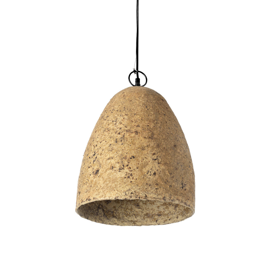 Hanglamp papier-maché Savana, modder, Ø 30 cm, hoogte 35 cm, handgemaakt voor keuken, eethoek en hal