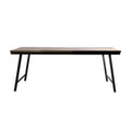 Consoletafel met teakhouten blad in naturel tint en zwart metalen frame, vooraanzicht