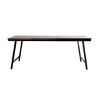 Consoletafel met teakhouten blad in naturel tint en zwart metalen frame, vooraanzicht