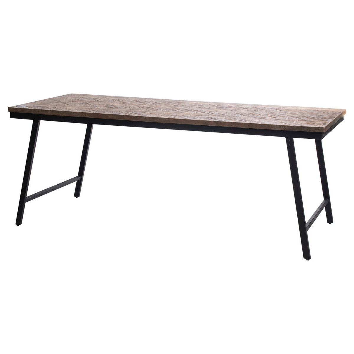 Consoletafel teakhout visgraat inklapbaar, naturel met zwart ijzeren frame – 170 x 40 x 80 cm