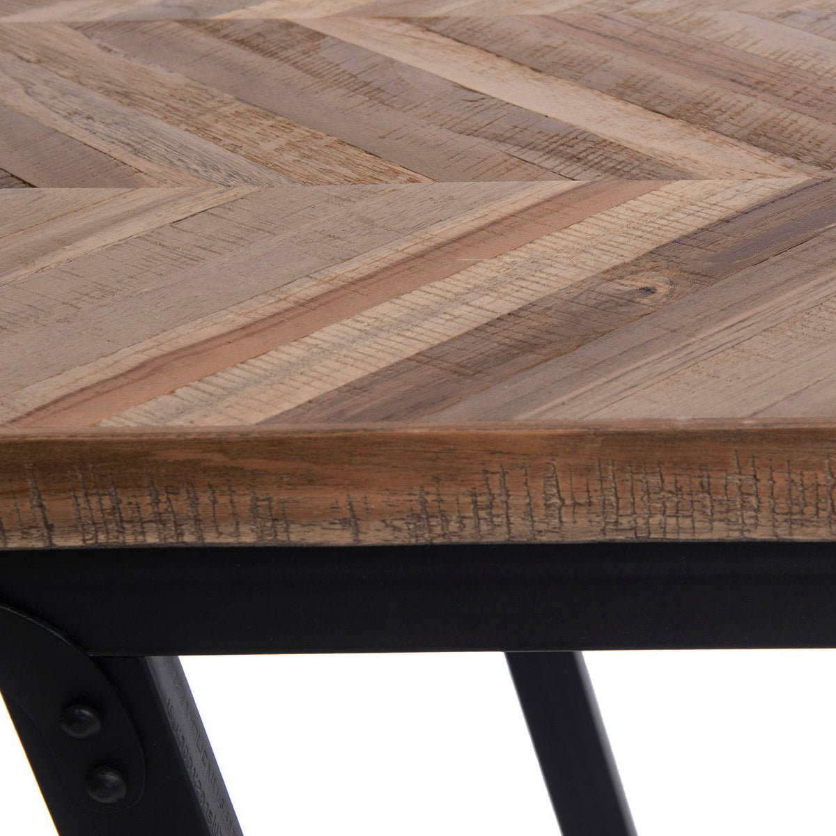 Consoletafel teakhout visgraat inklapbaar, naturel met zwart ijzeren frame – 170 x 40 x 80 cm