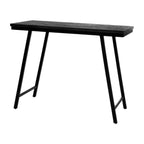 Hoge tafel teak met ijzer, visgraatmotief, zwart, 140 x 60 x 103 cm, voor binnen en overdekt buiten