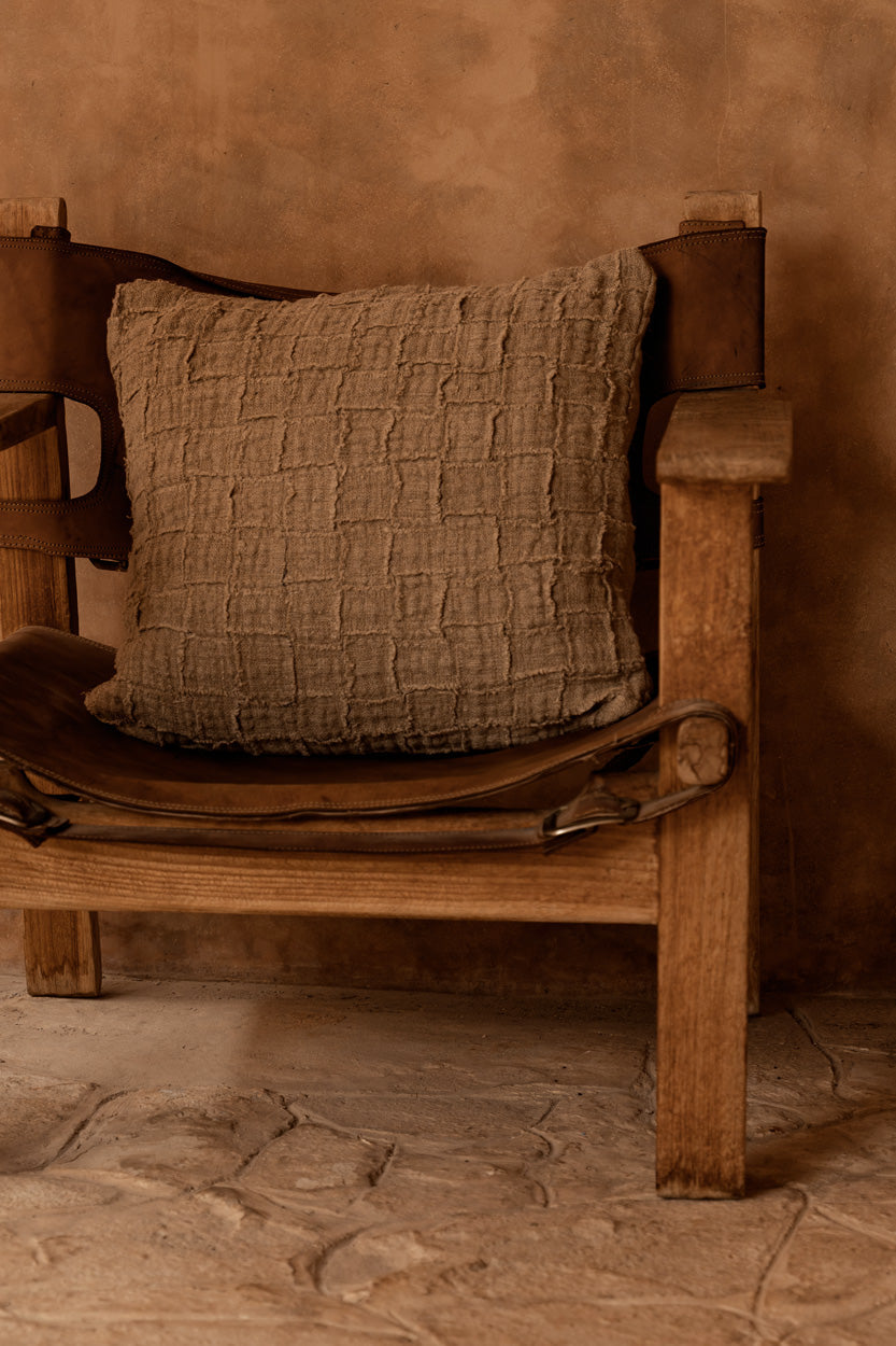 Kussenhoes linnen Damier naturel 50 x 50 cm, handgemaakt voor bank en fauteuil
