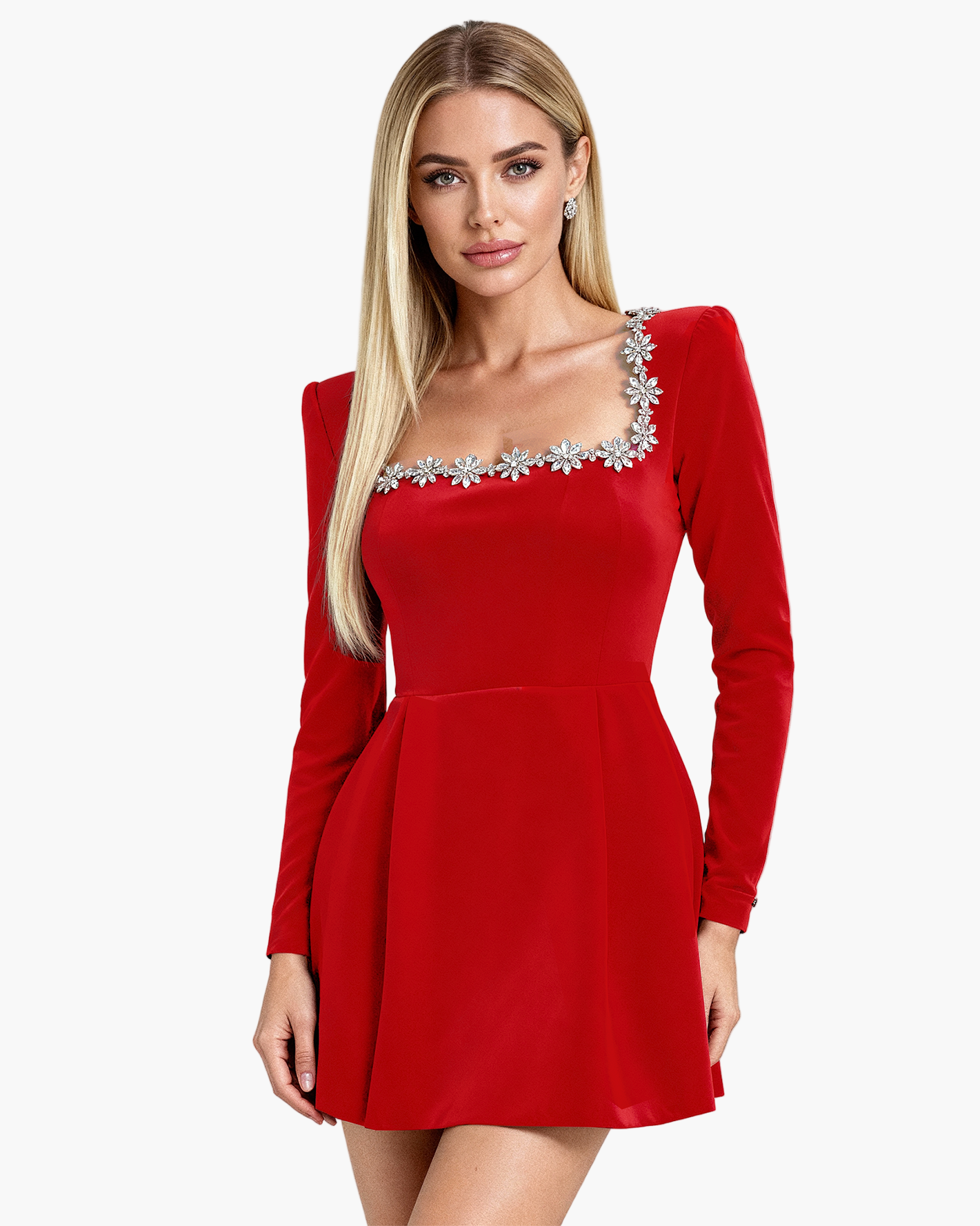 Women's Festive Mini Dress with Crystal Embellishment and Elegant Cut – Perfect for Special Occasions