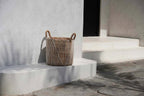 Mand zeegras handgevlochten met wit katoenen patroon, naturel en wit – 35 x 35 x 45 cm, voor opberger of plantenmand