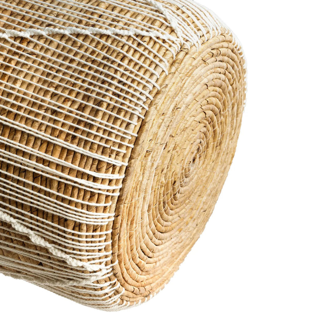 Mand zeegras handgevlochten met wit katoenen patroon, naturel en wit – 35 x 35 x 45 cm, voor opberger of plantenmand