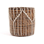 Mand bananenblad en katoen macramé naturel wit, handgemaakt – 17 x 17 x 19 cm