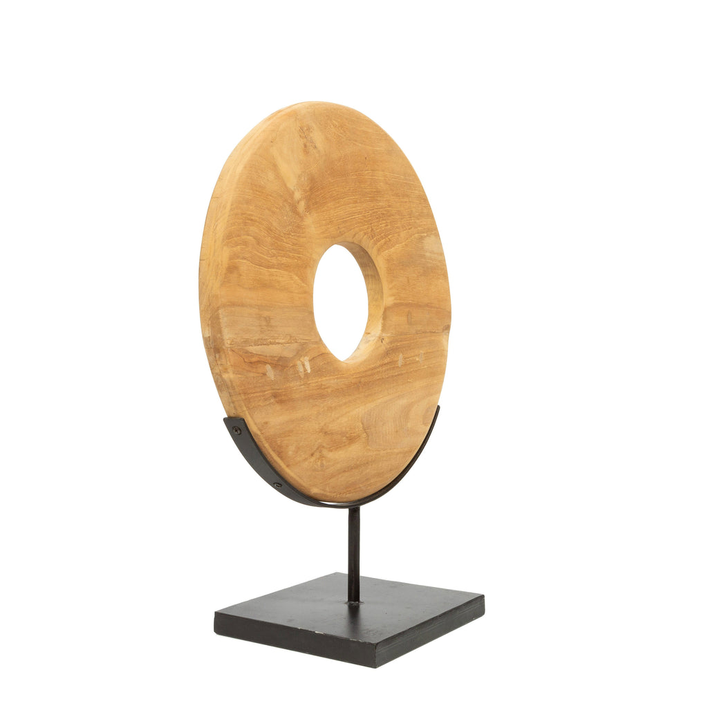 Decoratieve schijf teakhout op standaard, naturel, handgemaakt – 50 x 38 x 12 cm