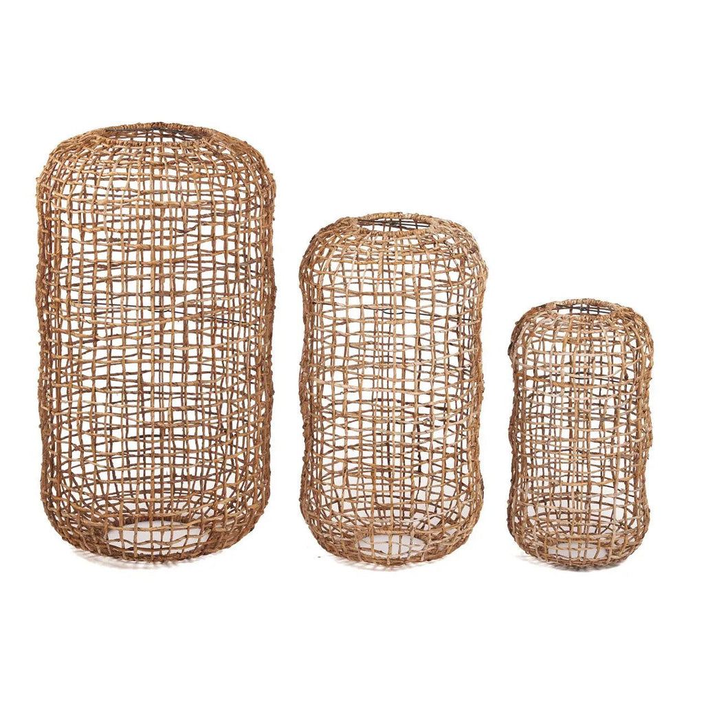 Hanglamp bananenblad handgeweven Kuso naturel 40 x 40 x 74 cm, voor woonkamer en eetkamer