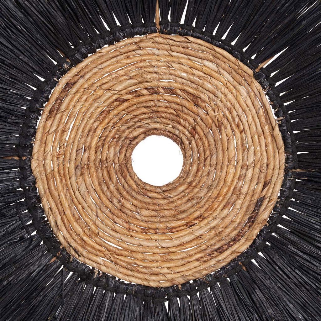 Wanddecoratie bananenblad Amazonia, naturel en zwart, handgemaakt – Ø 110 x 11 cm, voor woonkamer en slaapkamer