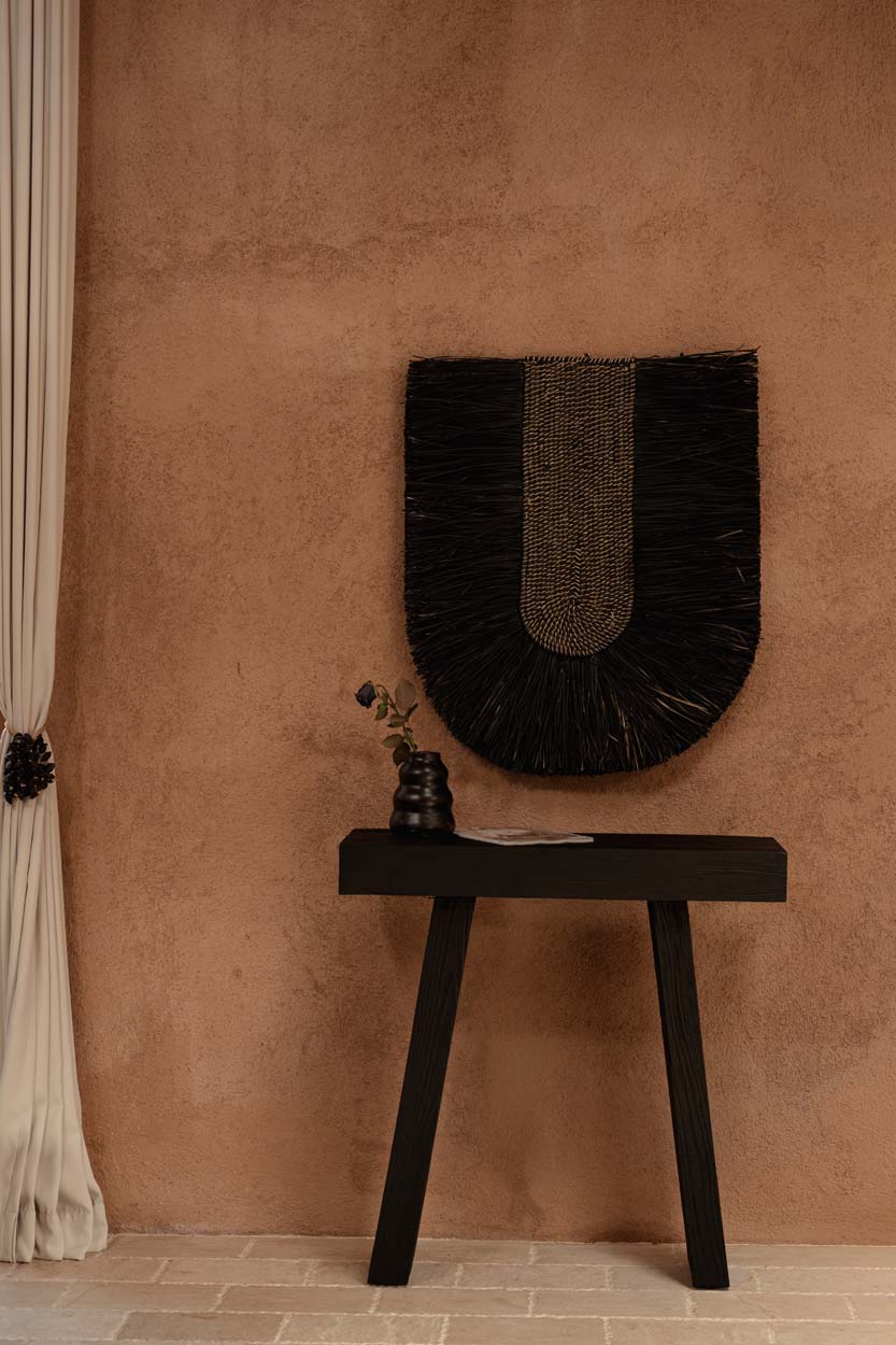 Wanddecoratie zeegras handgeweven Dada zwart – 74 x 87 cm, voor woonkamer, slaapkamer of hal