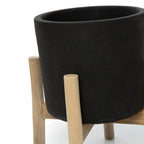 Bloempot terracotta met teakhouten standaard, zwart naturel, 28 x 28 x 36 cm, voor droogbloemen